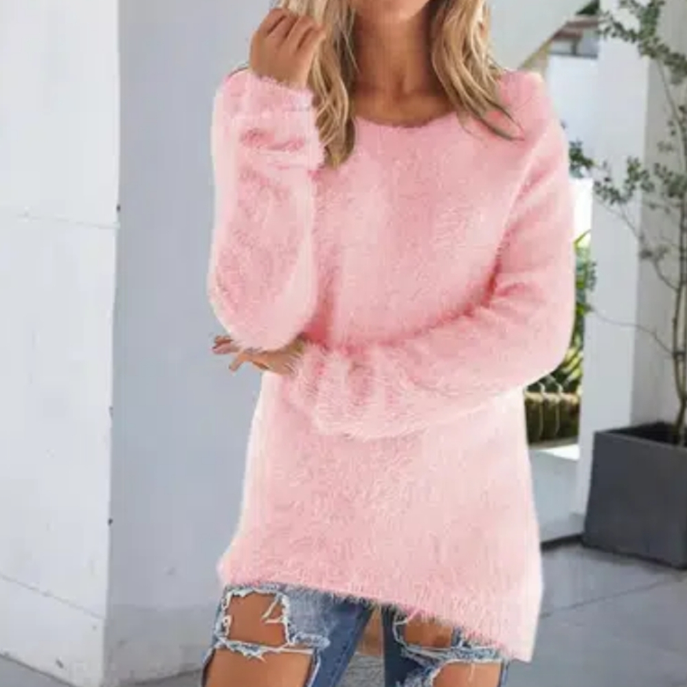 #ST07 Fluffy Fuzzy Crew Neck Sweater